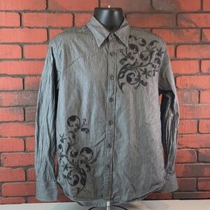 J. Campbell Shirt Men's Large Grey Embroidered Button Up‎